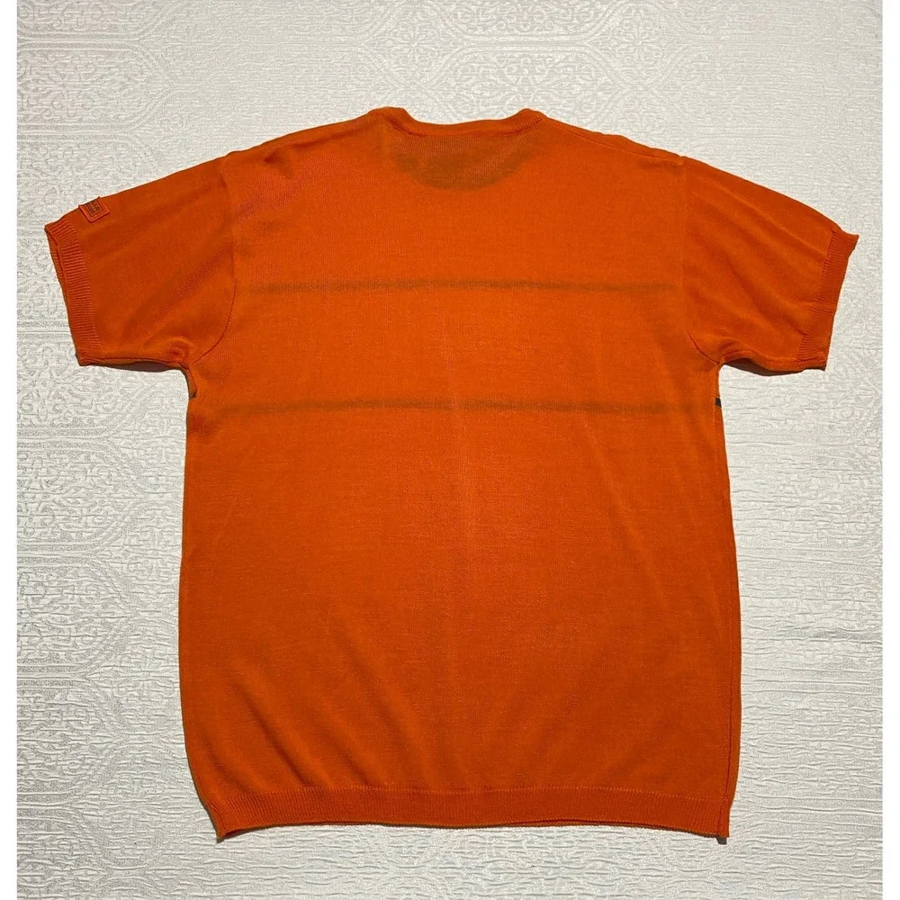 BHPC Beverly Hills Polo Club Orange‎ Gray Striped Knit T-Shirt Medium